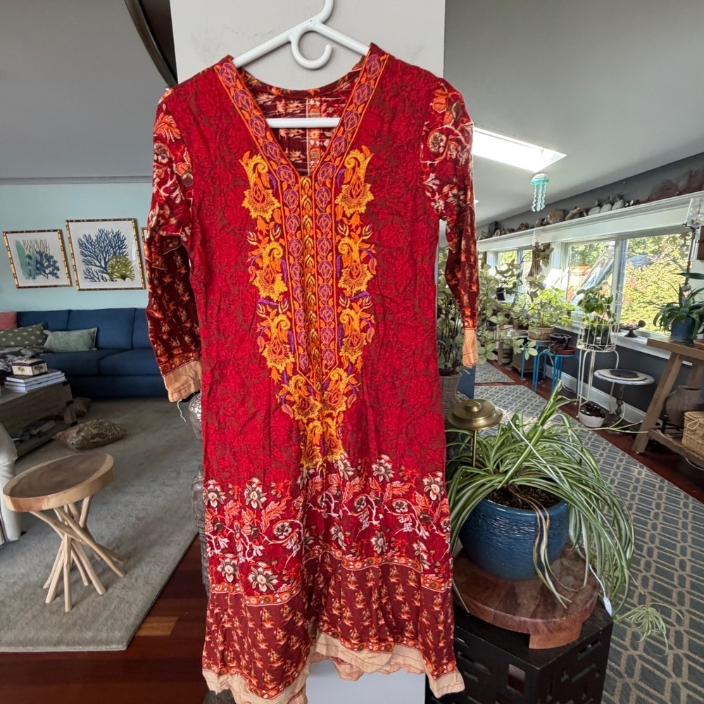 Unbranded Tunic Top Womens Small Red Embroidered Boho Ethnic Festival Kurta
